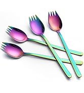 YFWOOD Sporks, 4-pack 18/10 Stainless Steel Sporks 7.4 Inches Long Handle Dessert Spoons Ice Crea...