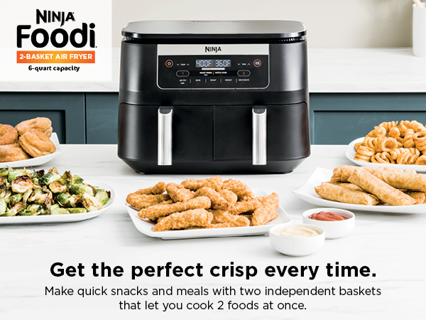 Get the perfect crisp every time. Make quick snacks and meals with two independent baskets that