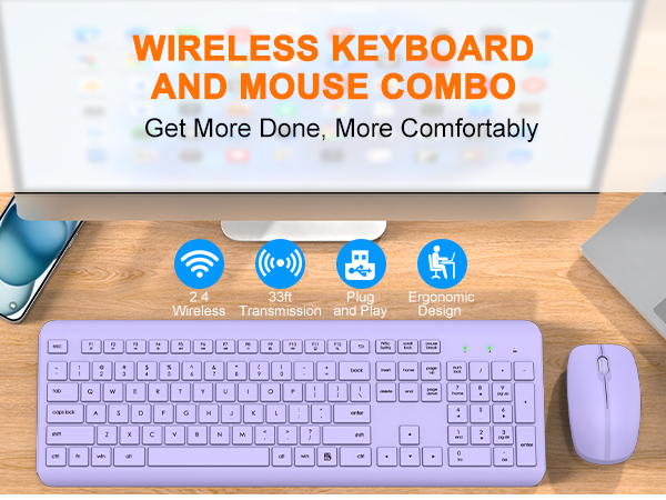 Wireless Keyboard and Mouse Combo, Full Size Silent Ergonomic Keyboard Mouse