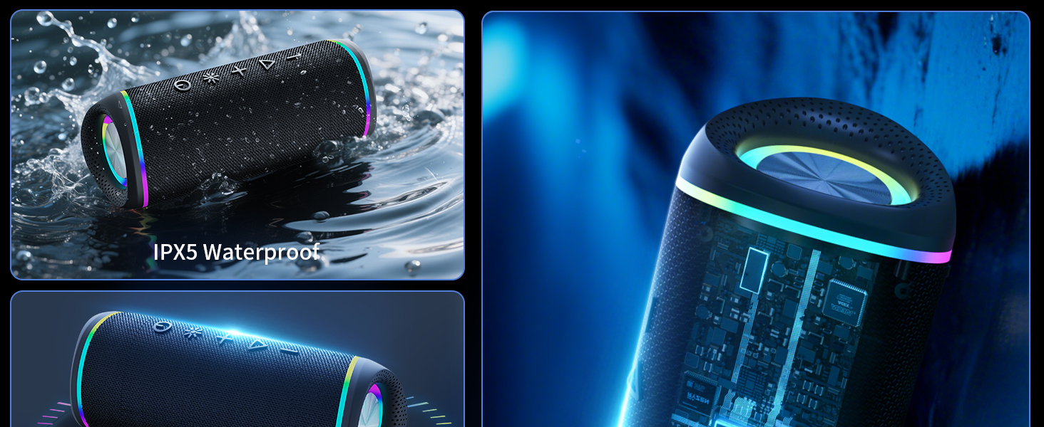 Bluetooth Speaker with HD Sound, Portable Wireless, IPX5 Waterproof, BT5.3, for Home/Party/Outdoor