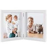 AEVETE 5x7 Double Picture Frames Hinged Wood Folding Picture Frames Vertically Display with Real ...