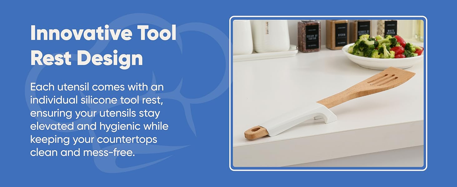 Wooden Cooking Utensils Set White 