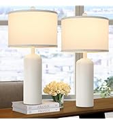Ceramic Table Lamps Set of 2 for Bedroom Living Room, 24.8'' Modern Matte White Bedside Nightstan...