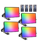 Onforu 4 Pack RGB LED Flood Light 160W Equivalent, DIY Color Changing Stage Lights with Remote, I...