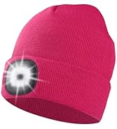 Unisex Beanie Hat with Light, USB Rechargeable LED Headlamp Cap Warm Knit Hats for Winter Safety,...
