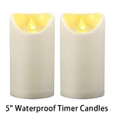 2 PCS 3"x5" Waterproof Outdoor Battery Operated Flameless LED Pillar Candles with Timer Flickerin...