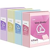 SUNEE 3 Ring Binder 3 Inch D Ring, Clear View Three Ring PVC-Free (Fit 8.5x11 Inches) for School ...