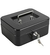 Xydled Locking Steel Medium Cash Box with Removable Coin Tray and Key Lock,7.87"x 6.30"x 3.54",Black