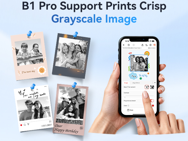 B1 PRO Printer support prints crisp grayscale image
