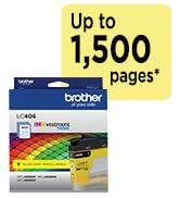 Brother Genuine LC406Y Standard Yield Yellow Ink: Up to 1,500 pages*