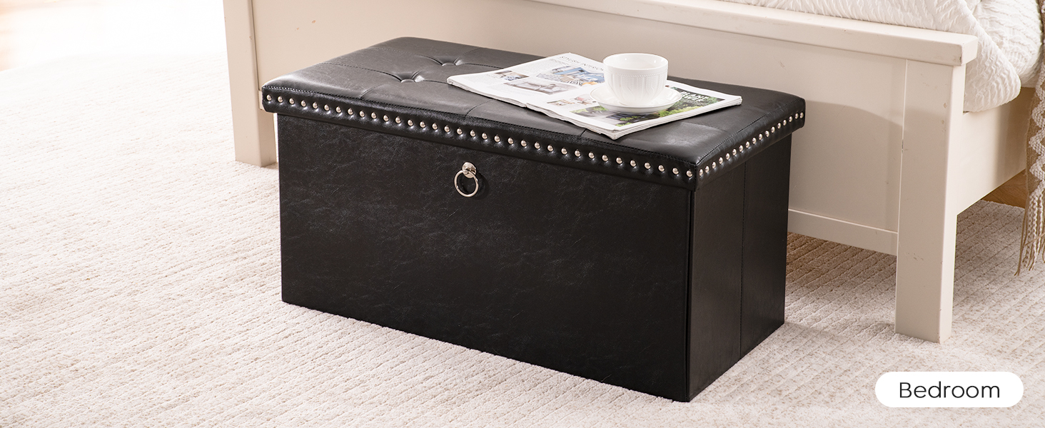oakvivo Folding Storage Ottoman Bench Small Leather Foot Rest Stools Ottoman with Storage Footstool