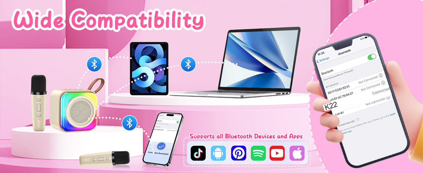 Portable Karaoke Machine,Portable Bluetooth Speaker with 2 Wireless Microphone for Kids