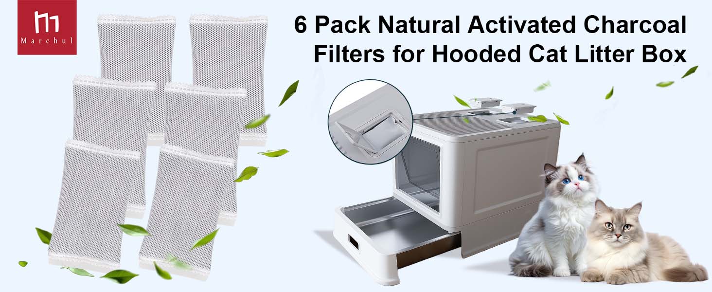 6 Pack Natural Activated CharcoalFilters for Hooded Cat Litter Box