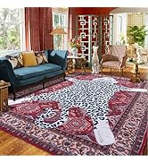 Oriental Leopard Rug 6x9 ft Washable Traditional Red Persian Rug for Bedroom Living Room, Dining ...