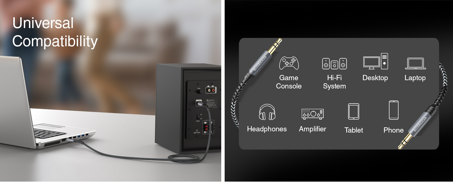 BlueRigger universal compaitibility 3.5mm aux ports phone tablet MP3 player iPod iPhone iPad laptop