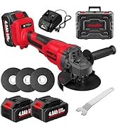 Cordless Angle Grinder 4-1/2 inch, 10000 RPM Brushless Angle Grinder Tool, 3 Speed Adjustment, Po...