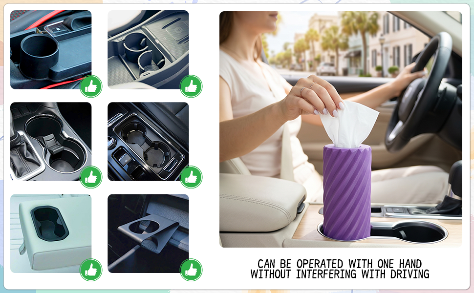 Car Tissue Holder, Refillable Round Cylinder with 3 Tissue Packs