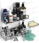 MOFOROCO 3-Pack Shower Caddy Basket Shelf with Soap Holder, No Drilling Traceless Adhesive Shower...