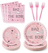 K1tpde 96PCS Bad Two The Bone Party Tableware Set Included Paper Plates Napkins and Forks, Music ...