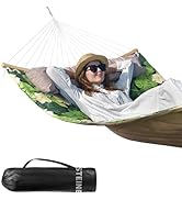 Double Hammock, 11 FT Quilted Fabric 2 Person Hammock for Outside with Pillow, Folding Curved Spr...