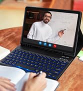 the laptop is a laptop with a video conference on the screen.
