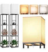 Floor Lamp with Shelves for Living Room 2 Pack, Shelf Floor Lamp with 3 CCT LED Bulb, Corner Disp...
