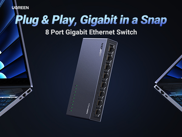 UGREEN Ethernet Switch, 8 Port Gigabit Ethernet Splitter, Plug &amp;amp; Play