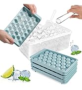 AUAUY 3 PCS Round Ice Cube Tray with Lid, Reusable Ice Cube DIY Mould for Freezer, Baby Food, Whi...