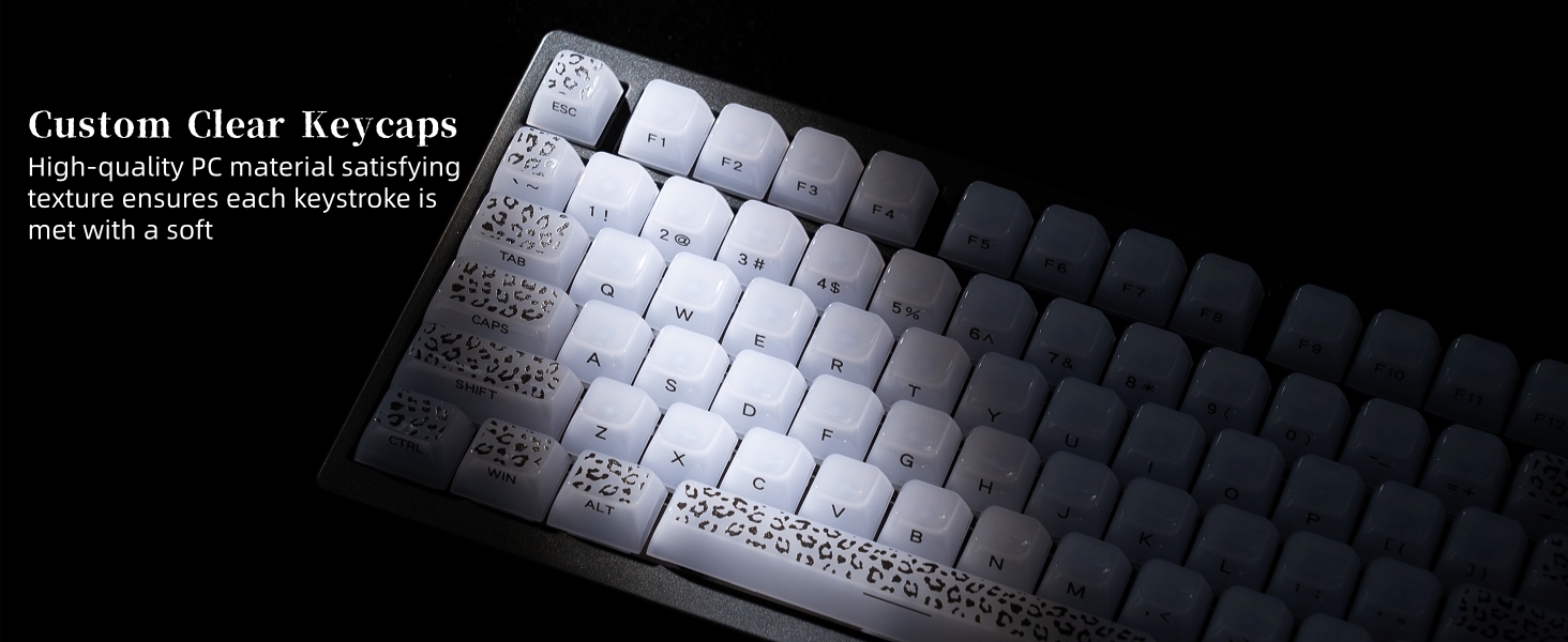 Womier Keyboard Keycaps Jelly, White Ceramic Keycaps Style, Leopard Print Key caps