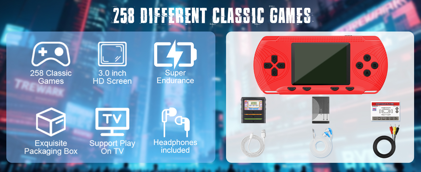 Handheld Game Console for Kids Adults- 258 Retro Video Games