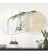 AAZZKANG Small Wall Mirror with Irregular Wood Framed Decorative White Hanging Mirrors for Bedroo...