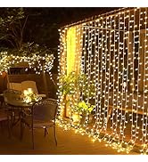 JMEXSUSS 300 LED Remote Control Curtain Lights, Plug in Fairy Curtain Lights Outdoor, Window Wall...