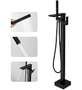 RUMOSE Matte Black Bathtub Filler Freestanding Tub Filler Floor Mount Tub Faucet Waterfall Free S...