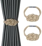 HedongHexi 2 Pack Natural Jute Magnetic Curtain Tiebacks, Boho Rustic Style Decorative Curtain Ti...