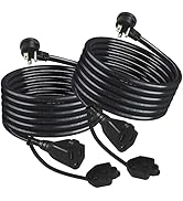 [2PACK] Black Garden Outdoor Weatherproof Power Extension Cord - 6FT Low Profile Flat Plug 3 Pron...