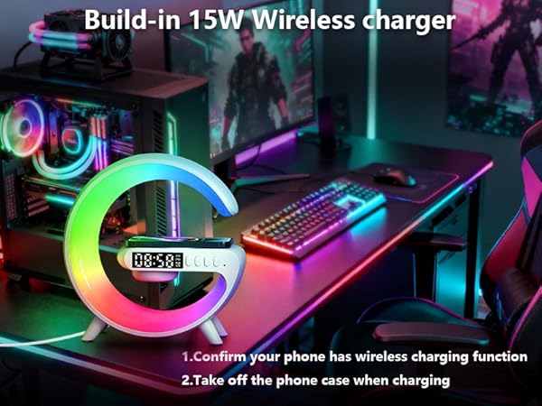 Atmosphere Bedside Light with Wireless Charging Station,Alarm Clock Music Lit Lamp Christmas Gift