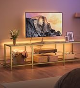 HOOBRO TV Stand with LED Lights and Power Outlets for TVs up to 75", Modern 70.9 Inch Tempered Gl...