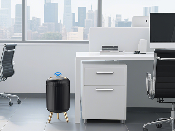 black automatic trash can