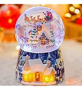 Christmas Music Box Snow Globe Gift, Musical Rotating Santa Claus Flying Over Village Glitter,Gif...