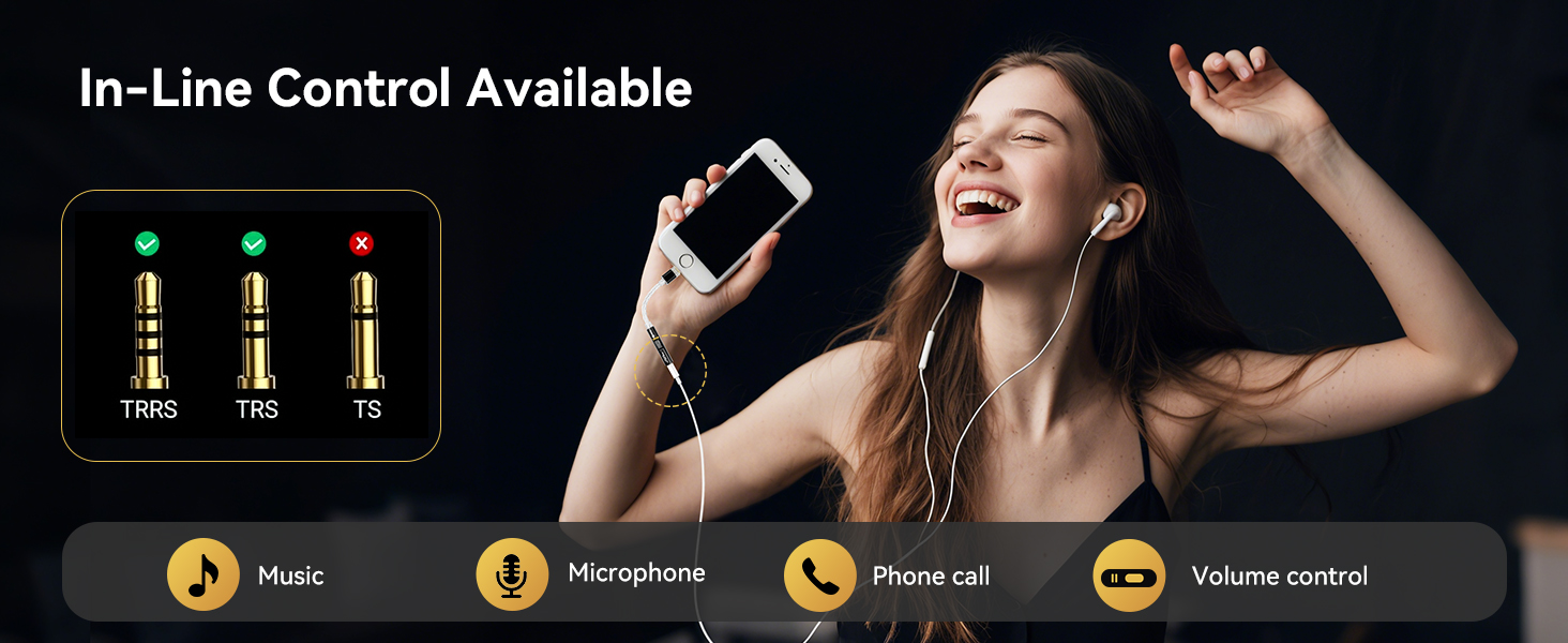 Ln-line control available audio adpapter