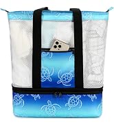 Bluboon Mesh Beach Tote Bag with Cooler Compartment Insulated Detachable Picnic Bag with Zipper a...