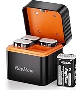 RayHom 4 Pack 9V Rechargeable Lithium Batteries, 600mAh 9 Volt Long Lasting Power with 4 Slot Bat...