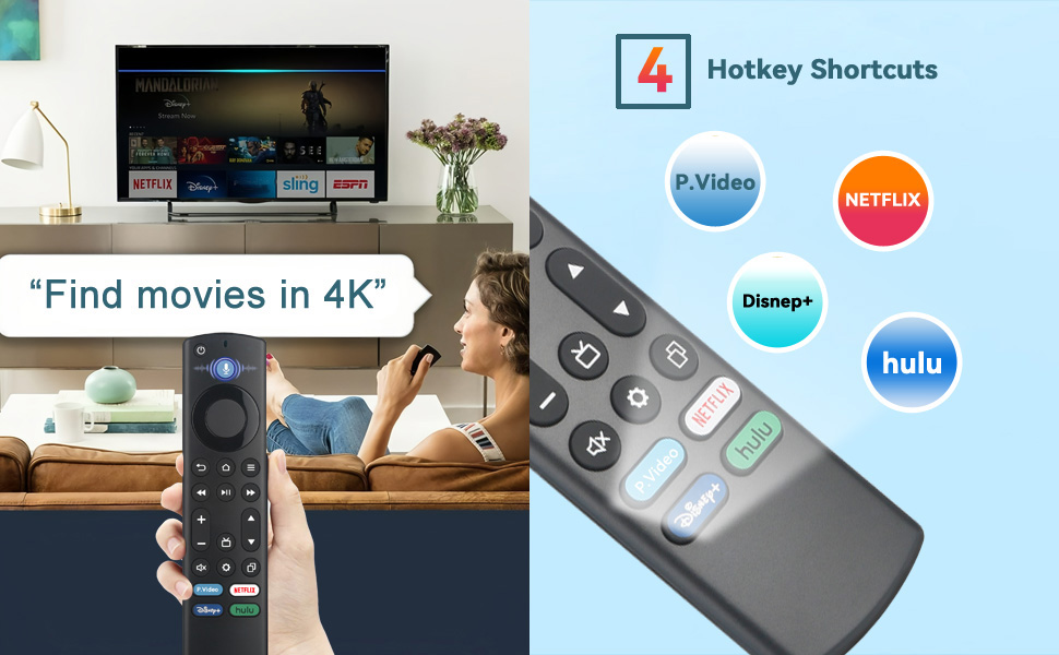 Fire Stick Remote with Hotkey and Voice Search