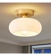 WOKNOS Mid-Century Modern Gold Semi Flush Mount Ceiling Light, Kitchen Ceiling Light Fixture with...