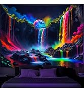 Simpkeely Blacklight Fantasy Waterfall Planet Tapestry UV Reactive Nature Tapestry Neon Landscape...