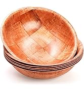 Elsjoy 6 Pack 10 Inch Wooden Woven Salad Bowl, Unbreakable Wood Round Serving Bowl Large Wood Sal...