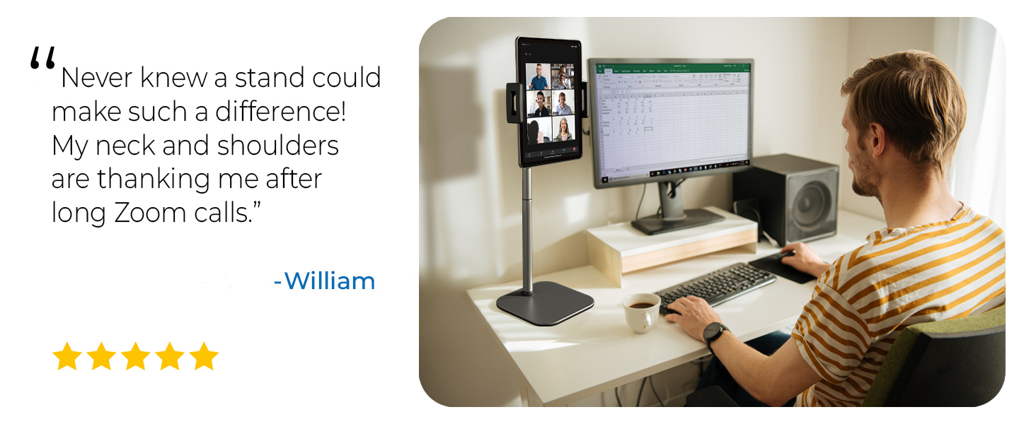 Adjustable iPad kiosk stand for Zoom, portable monitor mount and ergonomic adjustable iPad stand