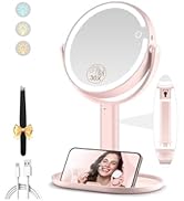 MOMOKUBA Makeup Mirror with Lights, Double Sided 1x/30x Magnifying Mirror with Light, Rechargeabl...