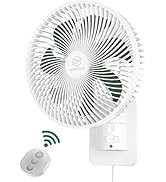 LEMOISTAR 8 Inch Small Wall Mounted Fan with Remote Control,AC/DC(12V), 90°Oscillating, 4 Speeds,...