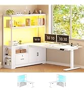 SEDETA 56.7" L Shaped Standing Desk, Reversible Computer Office Desk with Drawers &amp; Hutch, Stand ...